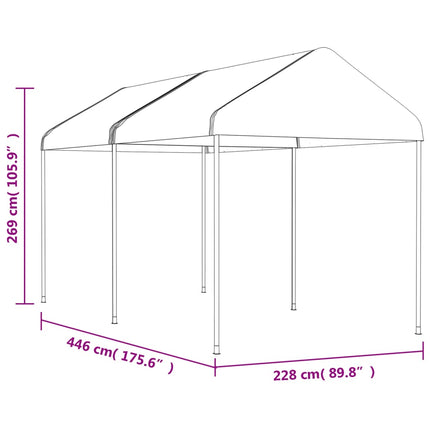 Paviljong med tak vit 4,46x2,28x2,69 m polyeten