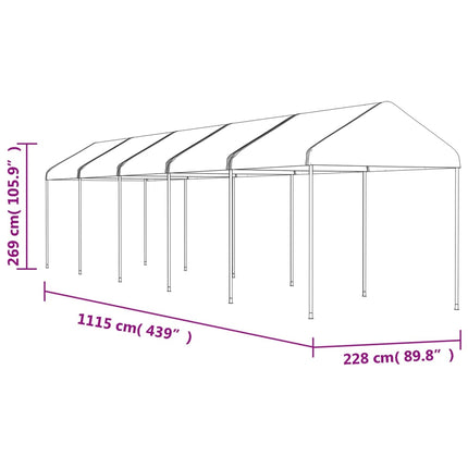 Paviljong med tak vit 11,15x2,28x2,69 m polyeten