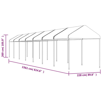 Paviljong med tak vit 15,61x2,28x2,69 m polyeten