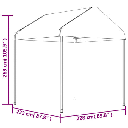 Paviljong med tak vit 15,61x2,28x2,69 m polyeten