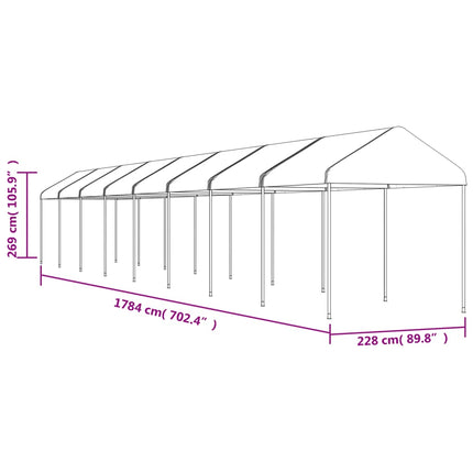 Paviljong med tak vit 17,84x2,28x2,69 m polyeten