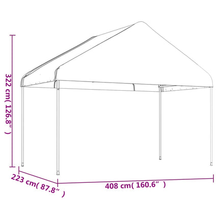 Paviljong med tak vit 4,46x4,08x3,22 m polyeten