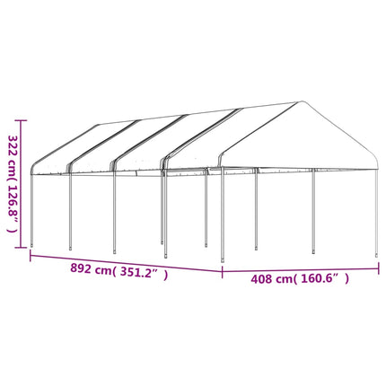 Paviljong med tak vit 8,92x4,08x3,22 m polyeten