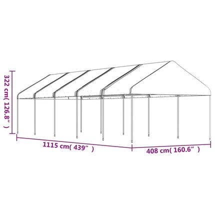 Paviljong med tak vit 11,15x4,08x3,22 m polyeten