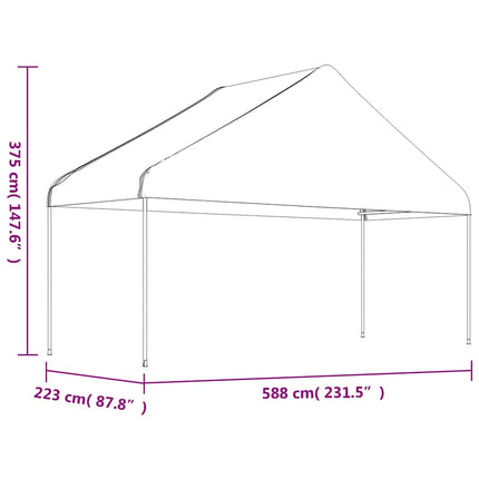 Paviljong med tak vit 4,46x5,88x3,75 m polyeten