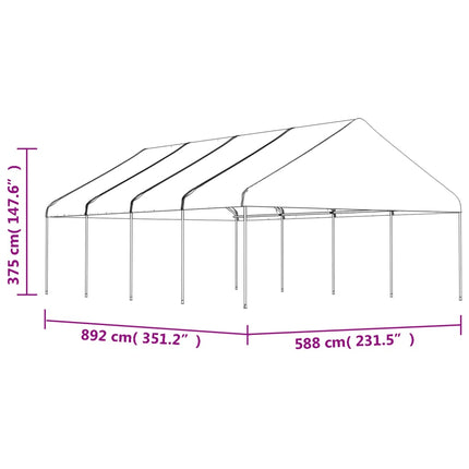 Paviljong med tak vit 8,92x5,88x3,75 m polyeten