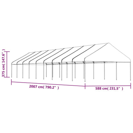 Paviljong med tak vit 20,07x5,88x3,75 m polyeten