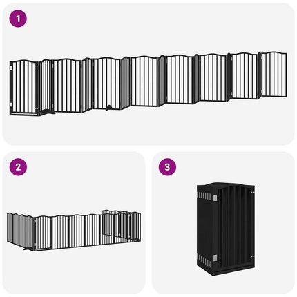 Hundgrind med dörr vikbar 15 paneler svart 750 cm poppel