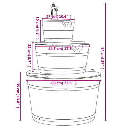 Vattenfontän med pump 60x60x94 cm massivt granträ