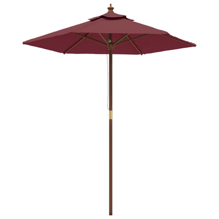 Parasoll med trästång 196x231 cm vinröd