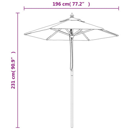Parasoll med trästång 196x231 cm azurblå