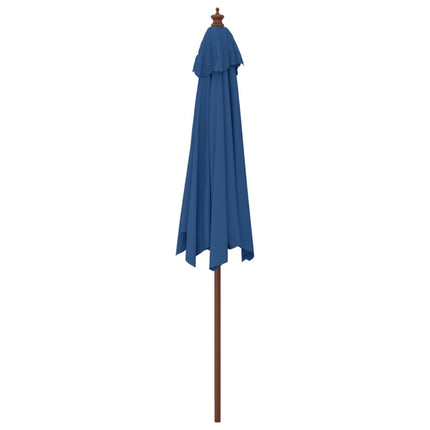 Parasoll med trästång 299x240 cm azurblå