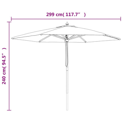 Parasoll med trästång 299x240 cm azurblå