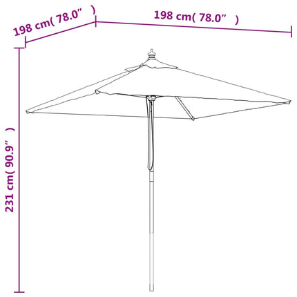 Parasoll med trästång 198x198x231 cm antracit