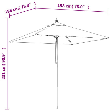 Parasoll med trästång 198x198x231 cm mullvadsbrun