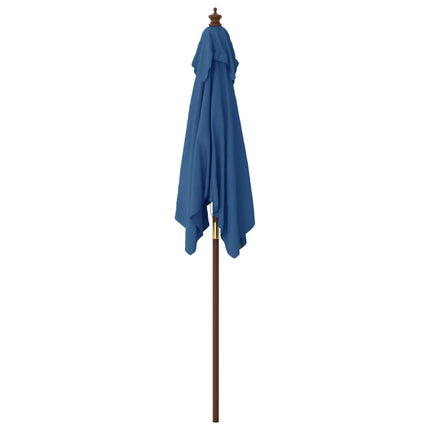 Parasoll med trästång 198x198x231 cm azurblå