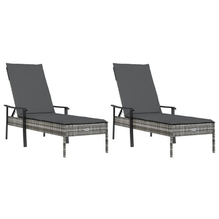 Solsängar 2 st med bord och dynor konstrotting grå