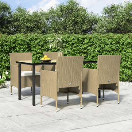 Matgrupp för trädgården med dynor 5 delar beige och svart