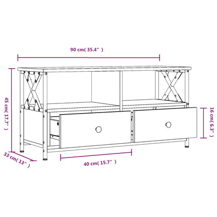 Tv-bänk sonoma-ek 90x33x45 cm konstruerat trä & järn