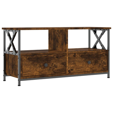 Tv-bänk rökfärgad ek 90x33x45 cm konstruerat trä & järn