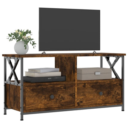 Tv-bänk rökfärgad ek 90x33x45 cm konstruerat trä & järn