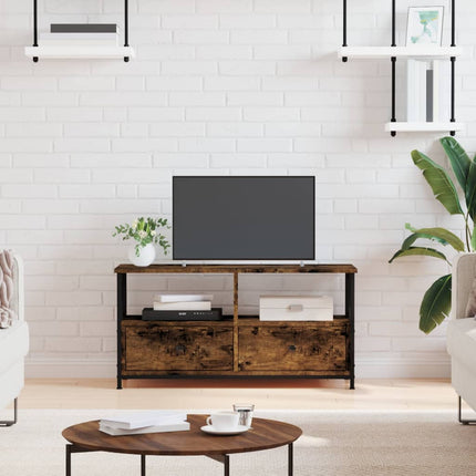 Tv-bänk rökfärgad ek 90x33x45 cm konstruerat trä & järn