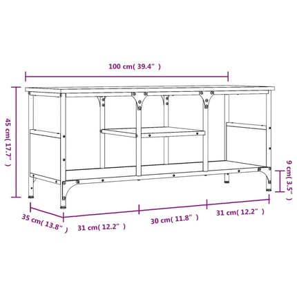 Tv-bänk rökfärgad ek 100x35x45 cm konstruerat trä & järn