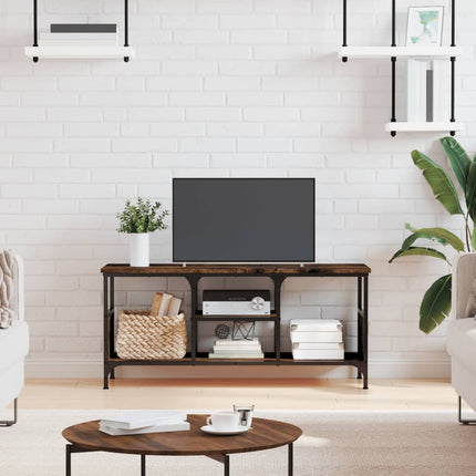 Tv-bänk rökfärgad ek 100x35x45 cm konstruerat trä & järn
