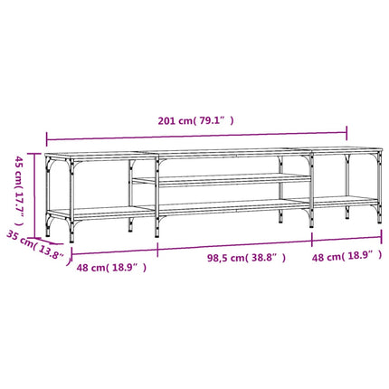 Tv-bänk rökfärgad ek 201x35x45 cm konstruerat trä & järn