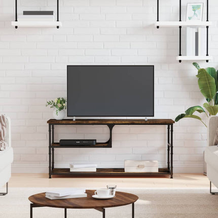 Tv-bänk rökfärgad ek 103x38x46,5 cm konstruerat trä och stål