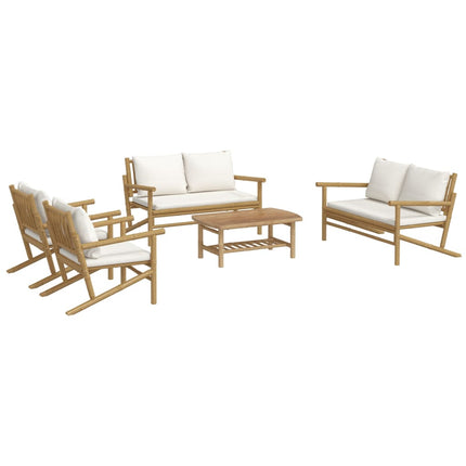 Loungegrupp 5 delar gräddvita dynor bambu