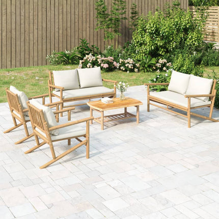 Loungegrupp 5 delar gräddvita dynor bambu