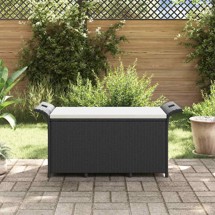 Trädgårdsbänk med dyna svart 116x46x57 cm konstrotting