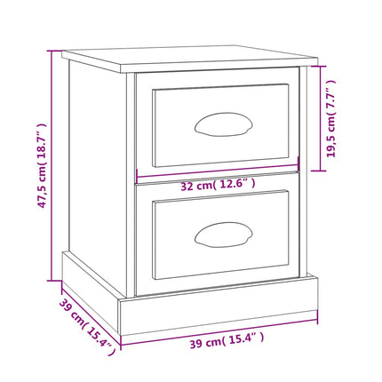 Sängbord 2 st sonoma-ek 39x39x47,5 cm konstruerat trä