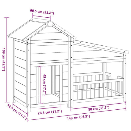 Hundgård mockabrun 143x60,5x109 massiv furu