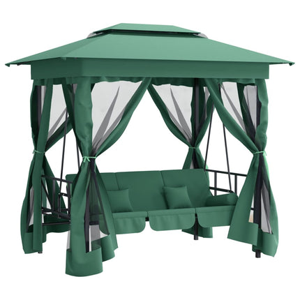 Paviljong med hammock grön tyg&stål