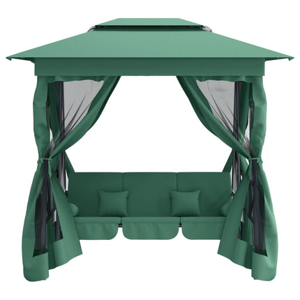 Paviljong med hammock grön tyg&stål