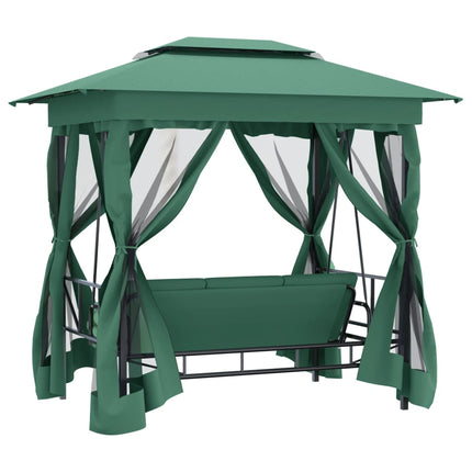 Paviljong med hammock grön tyg&stål