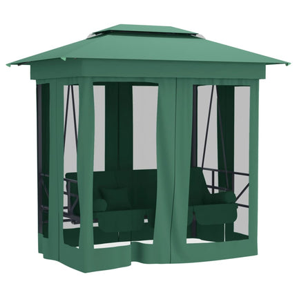 Paviljong med hammock grön tyg&stål