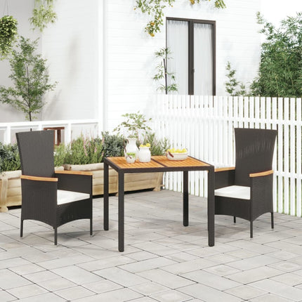 Matgrupp för trädgården med dynor 3 delar svart konstrotting