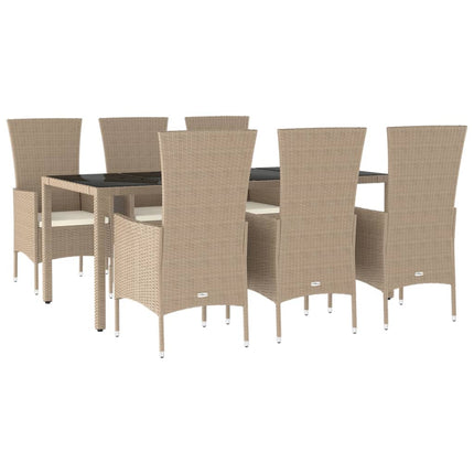 Matgrupp för trädgården med dynor 7 delar beige konstrotting