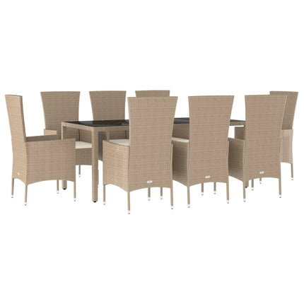 Matgrupp för trädgården med dynor 9 delar beige konstrotting