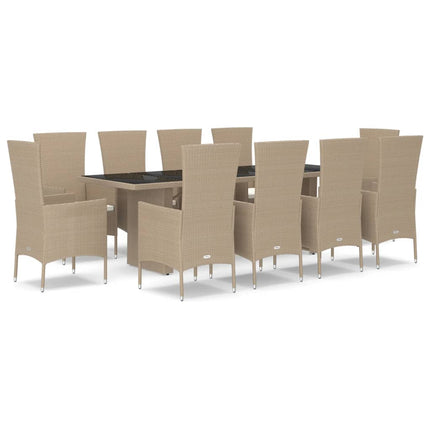 Matgrupp för trädgården med dynor 11 delar beige konstrotting