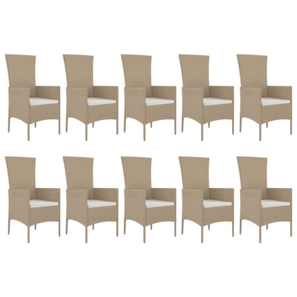 Matgrupp för trädgården med dynor 11 delar beige konstrotting