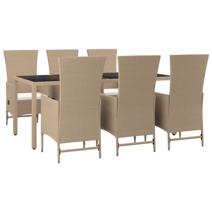 Matgrupp för trädgården med dynor 7 delar beige konstrotting