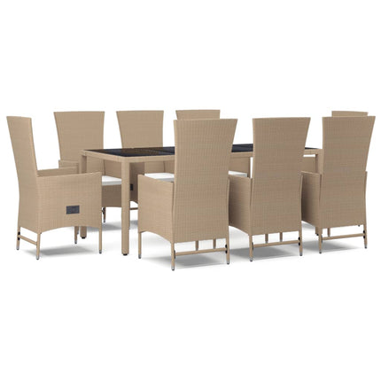 Matgrupp för trädgården med dynor 9 delar beige konstrotting