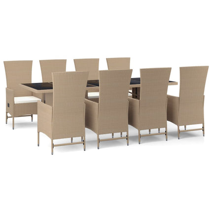 Matgrupp för trädgården med dynor 9 delar beige konstrotting