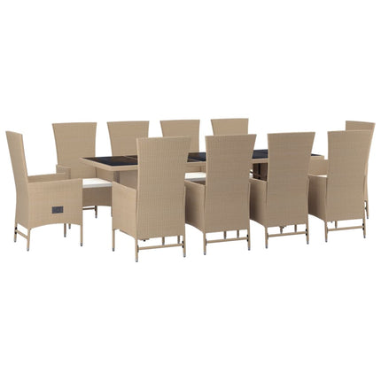 Matgrupp för trädgården med dynor 11 delar beige konstrotting