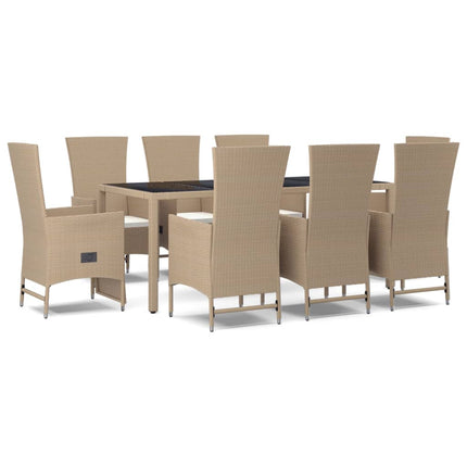 Matgrupp för trädgården med dynor 9 delar beige konstrotting