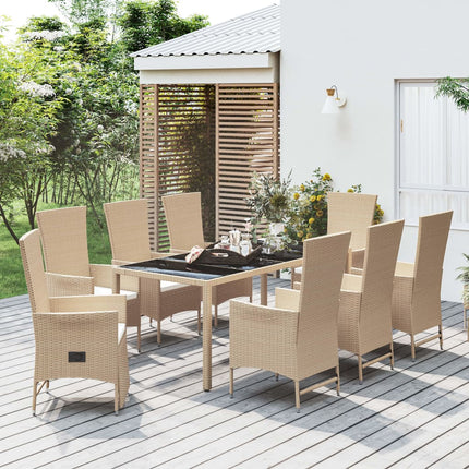 Matgrupp för trädgården med dynor 9 delar beige konstrotting